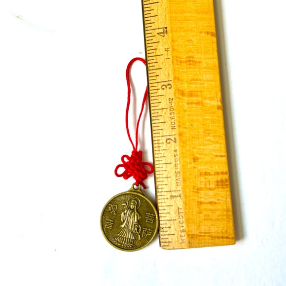 Kwan Yin and Chinese Zodiac Animal Coin on a Red Knot Lucky Charm. - Picture 6 of 6